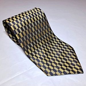 Foggia 💯 Silk Woven Men's Necktie 57-60" x 4" Gold/Black Handmade Micro Squares